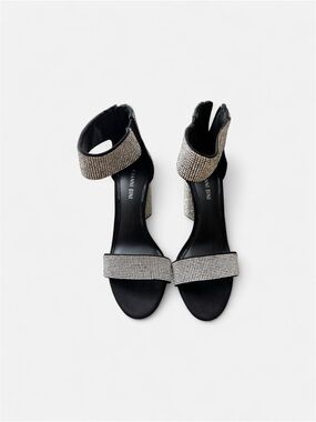 Gianni Bini Black Heels with Silver Rhinestone Straps